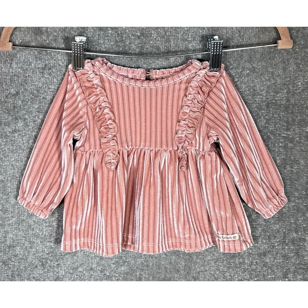 Juicy Couture‎ Velvet Dress Baby Girl 3/6 Months Pink Ribbed Ruffle Keyhole